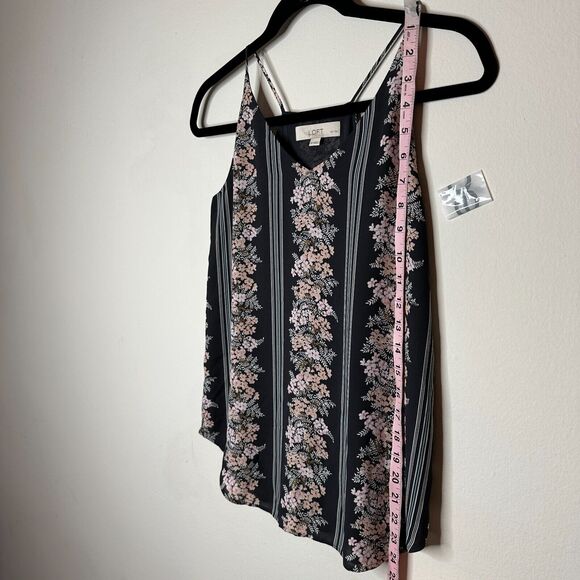 Loft Gray Pink Floral & White Stripe Print VNeck Halter Sleeveless Blouse XSP - Picture 9 of 10